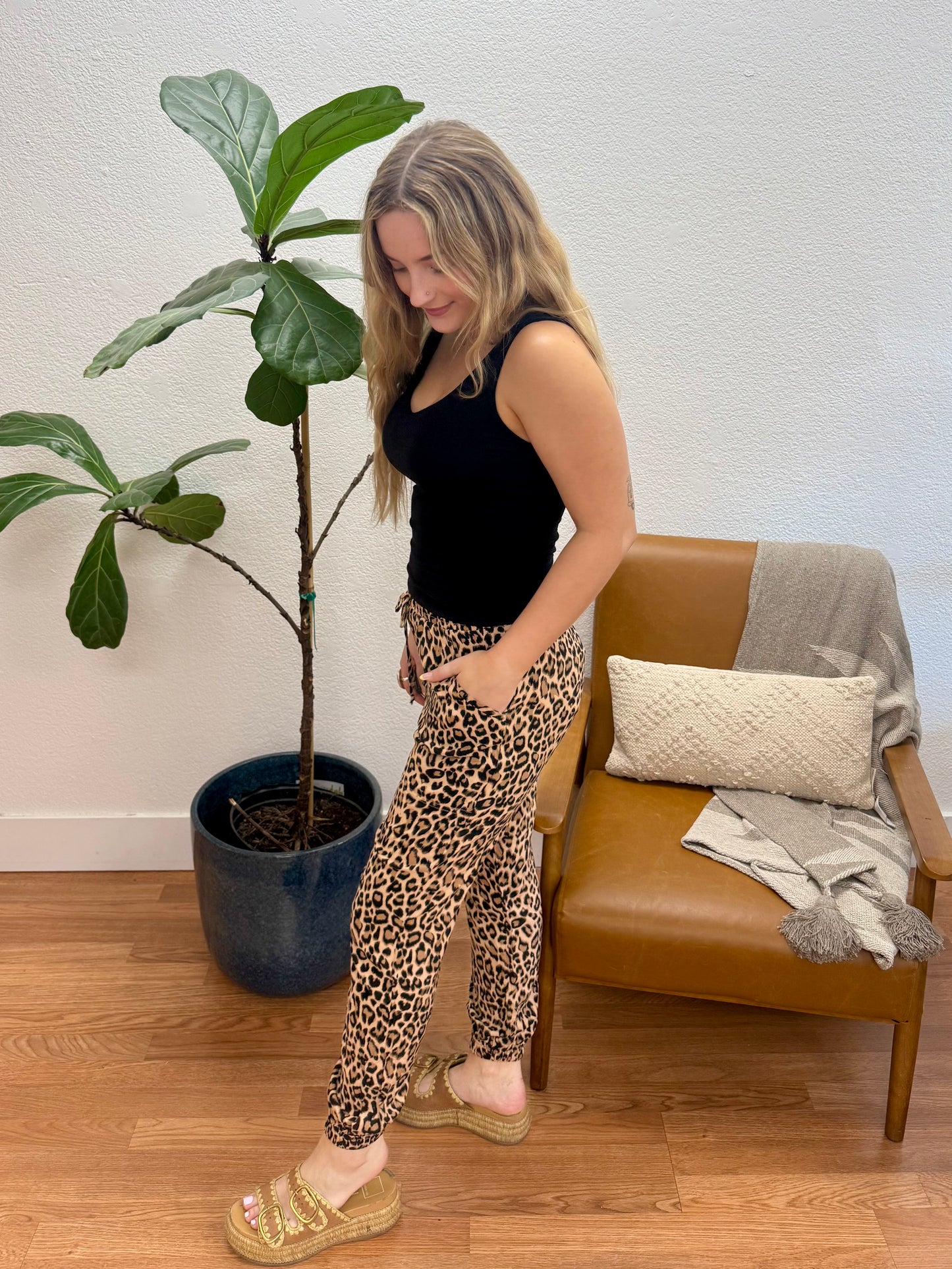 Tan Leopard Midi Pants