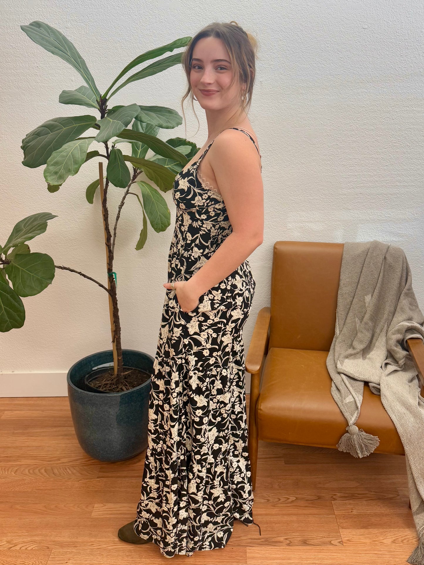 Black Floral Tiered Jumpsuit