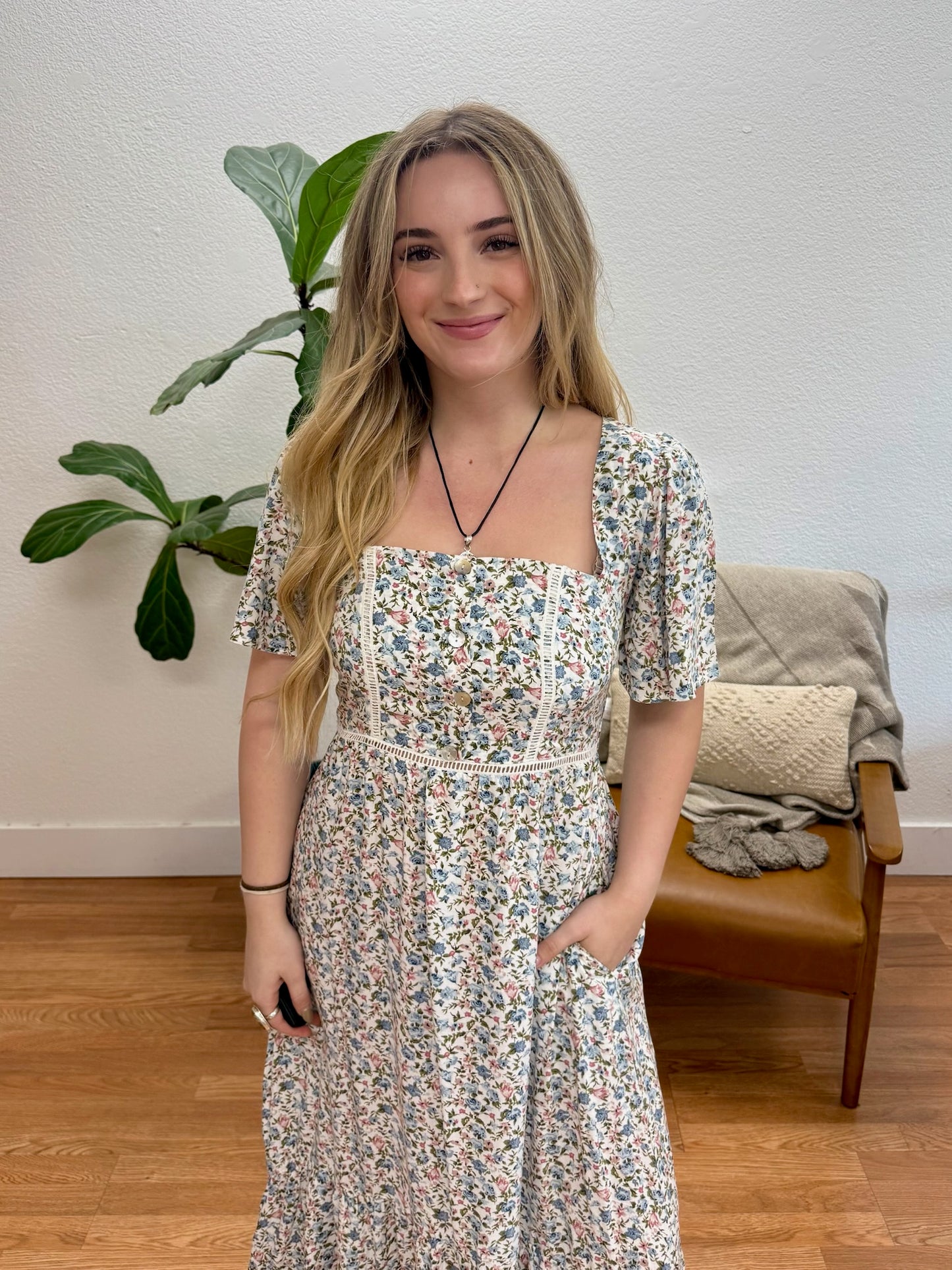Cream Floral Flowy Maxi Dress