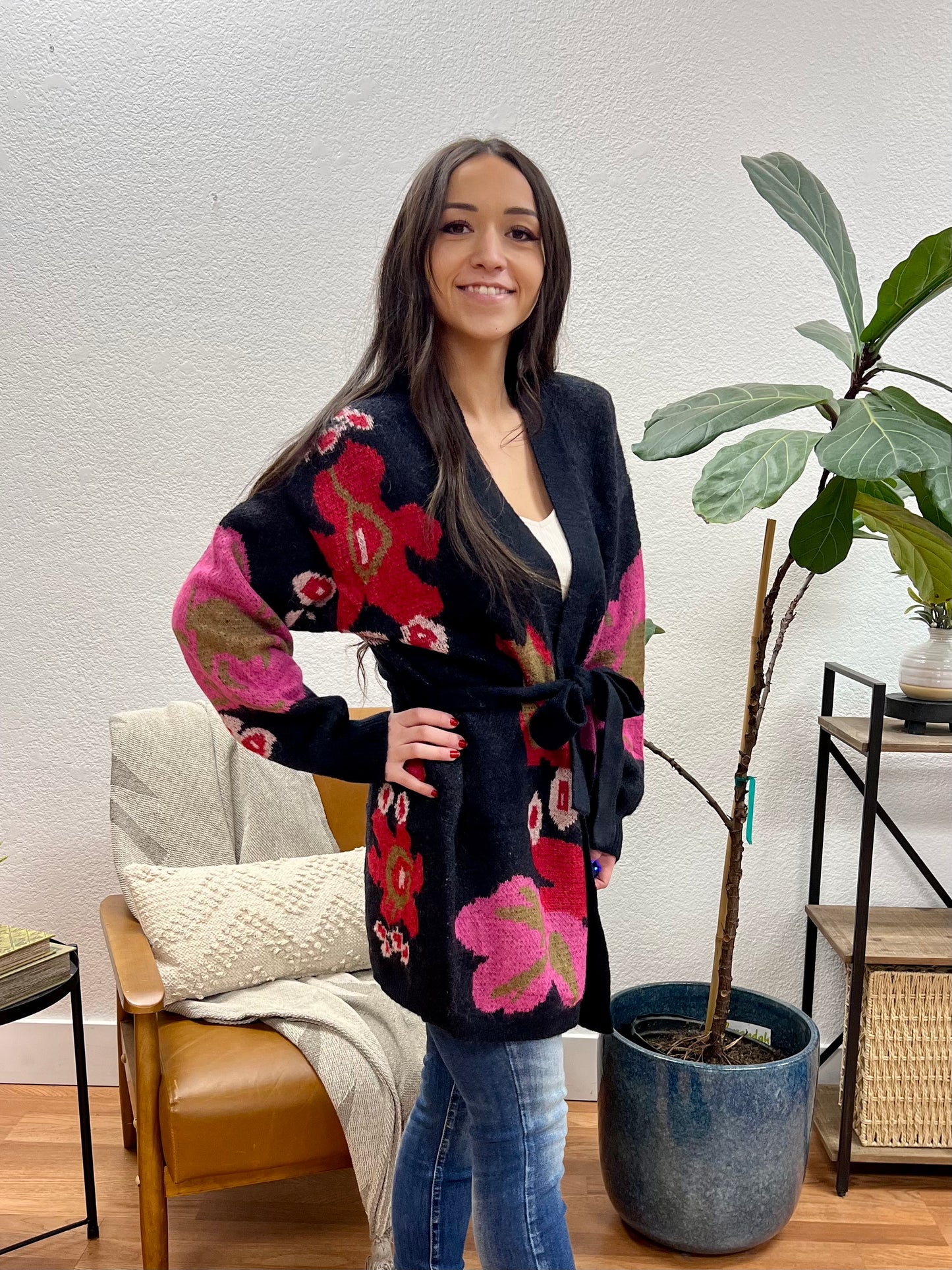Black Bold Floral Cardigan