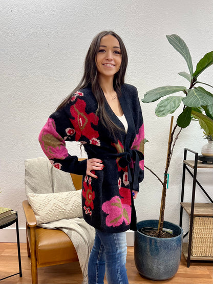Black Bold Floral Cardigan