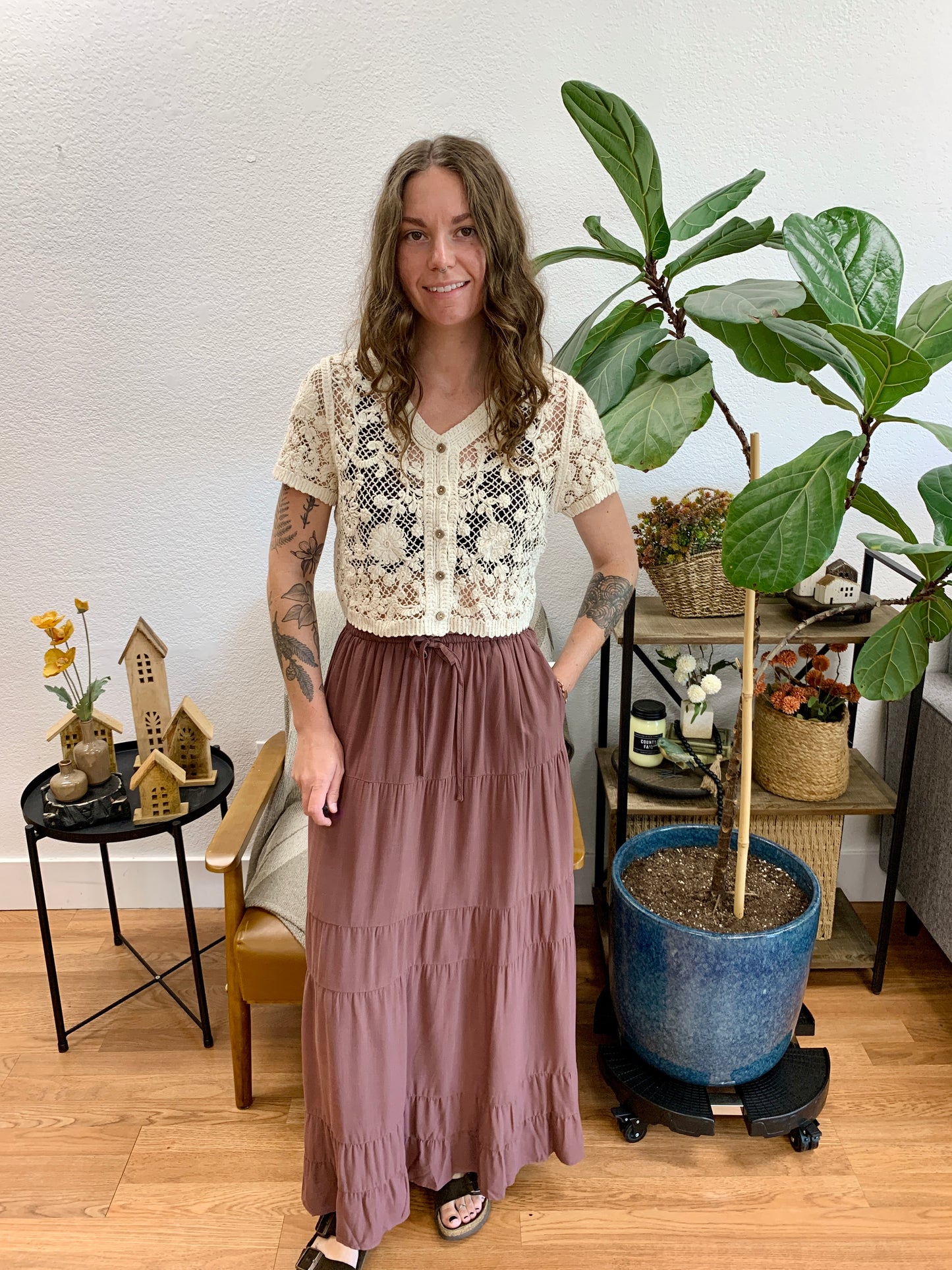 Brown Linen Maxi Skirt