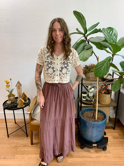 Brown Linen Maxi Skirt