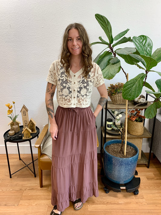 Brown Linen Maxi Skirt