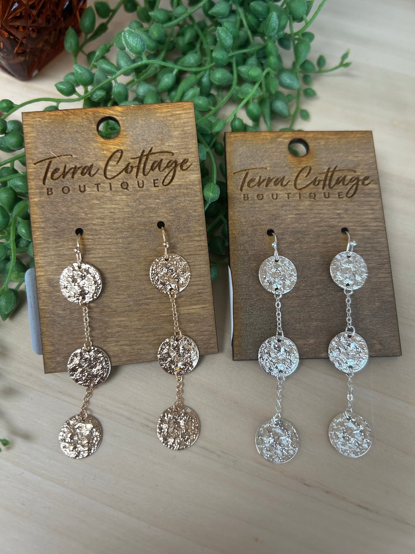 Triple Coin Chain Dangle Earrings