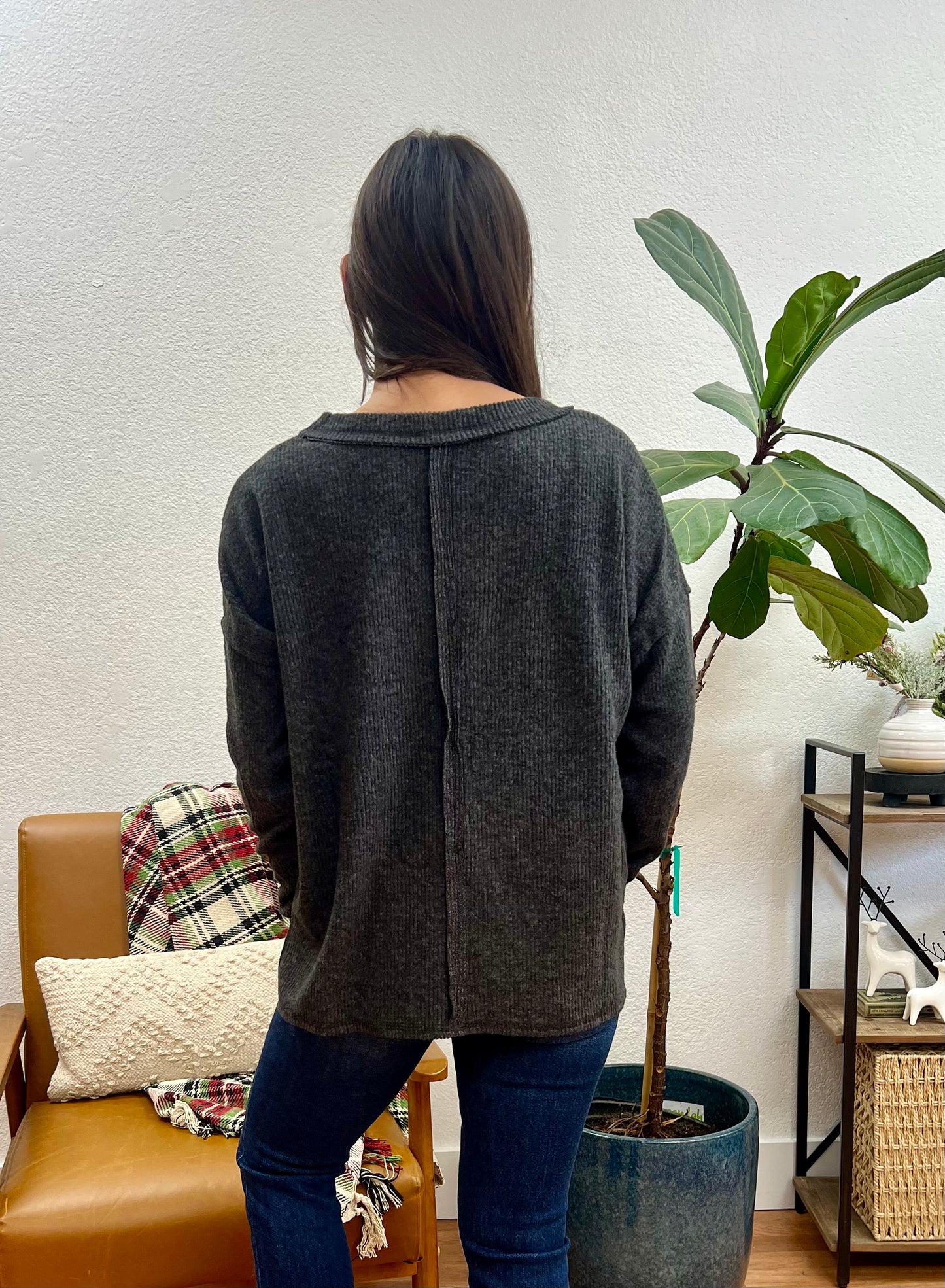 Black V Neck Drop Shoulder Top