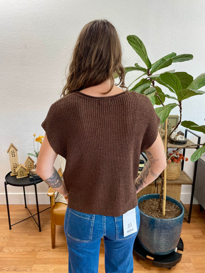 Brown Split Neck Knit Top