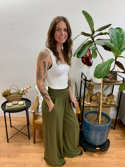Olive Wide Smock Pants - Terra Cottage