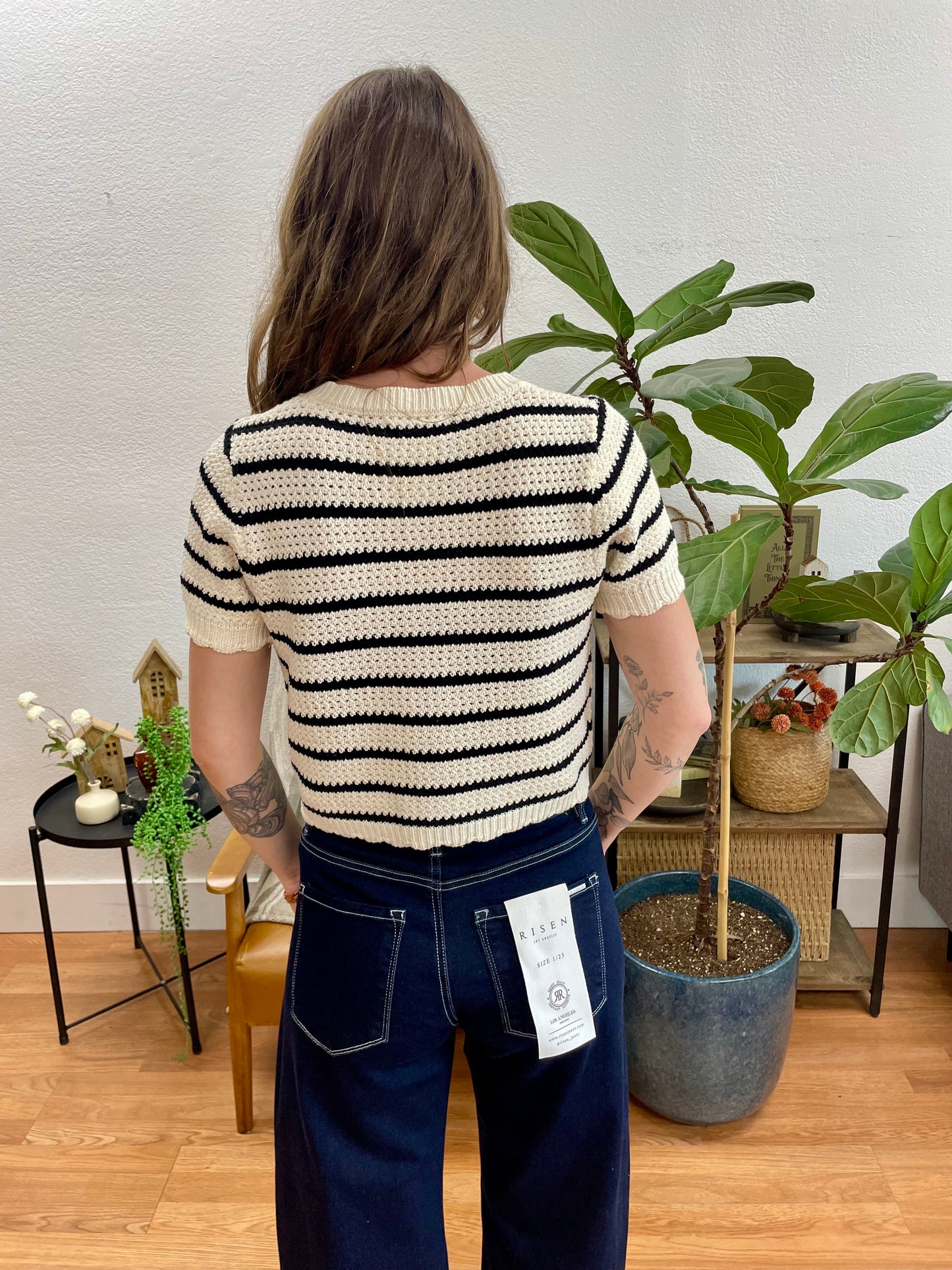 Black Striped Short Sleeve Cardigan