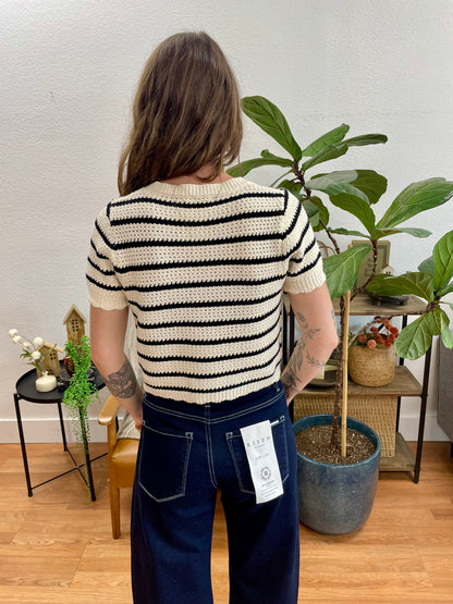 Black Striped Short Sleeve Cardigan