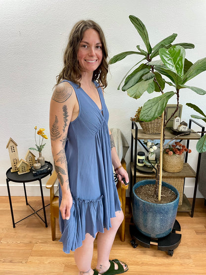 Slate V Neck Full Dress