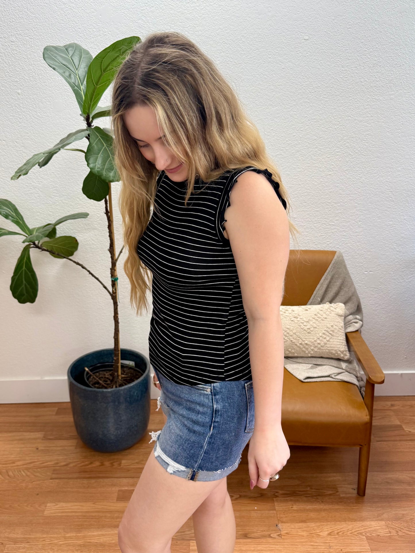 Black Stripe Ribbed Tank