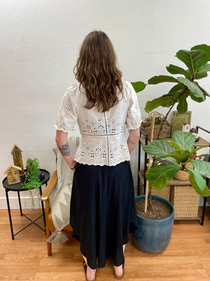 Black Smocked Midi Skirt