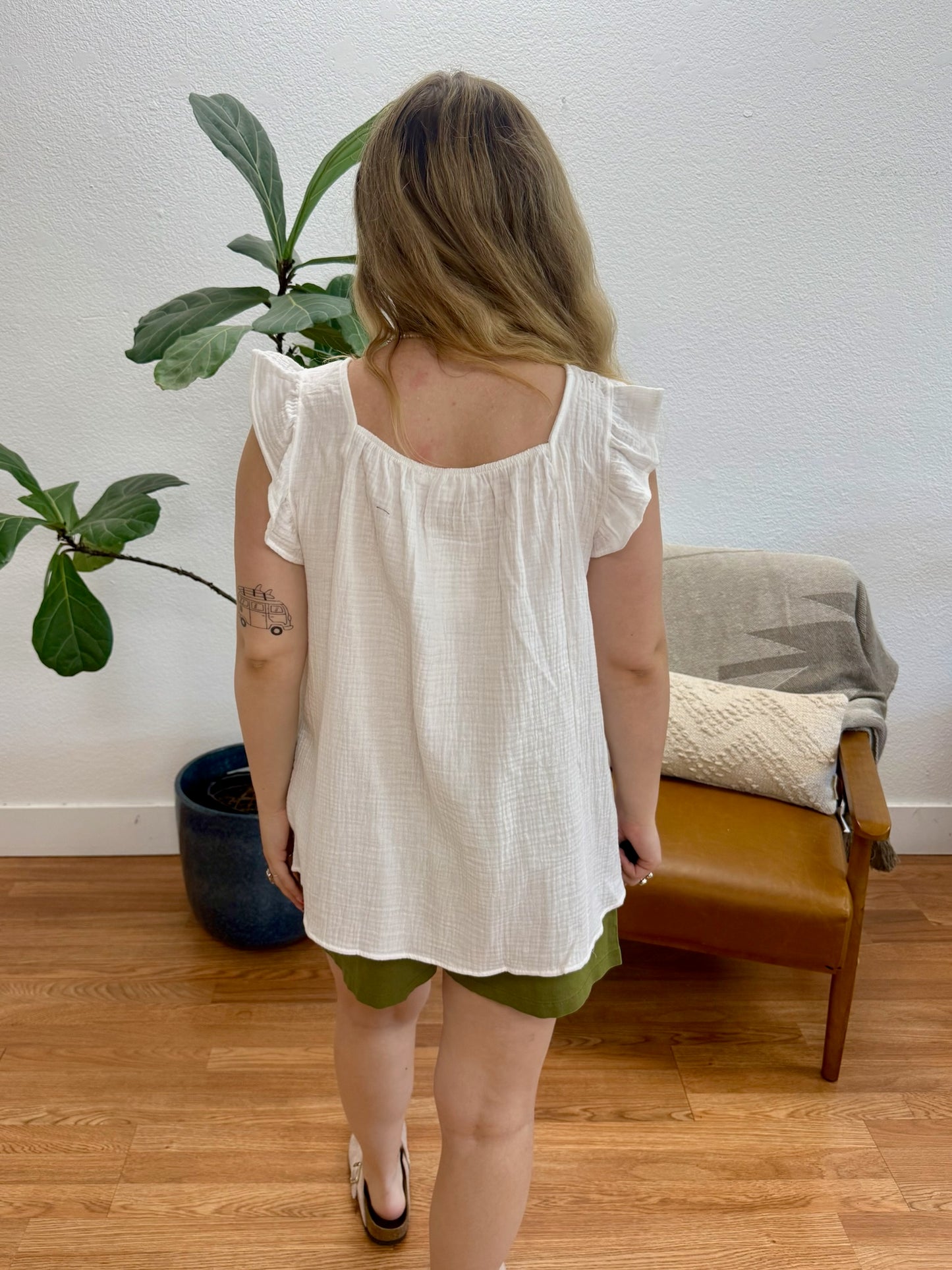 White Square Neck Tunic Tank