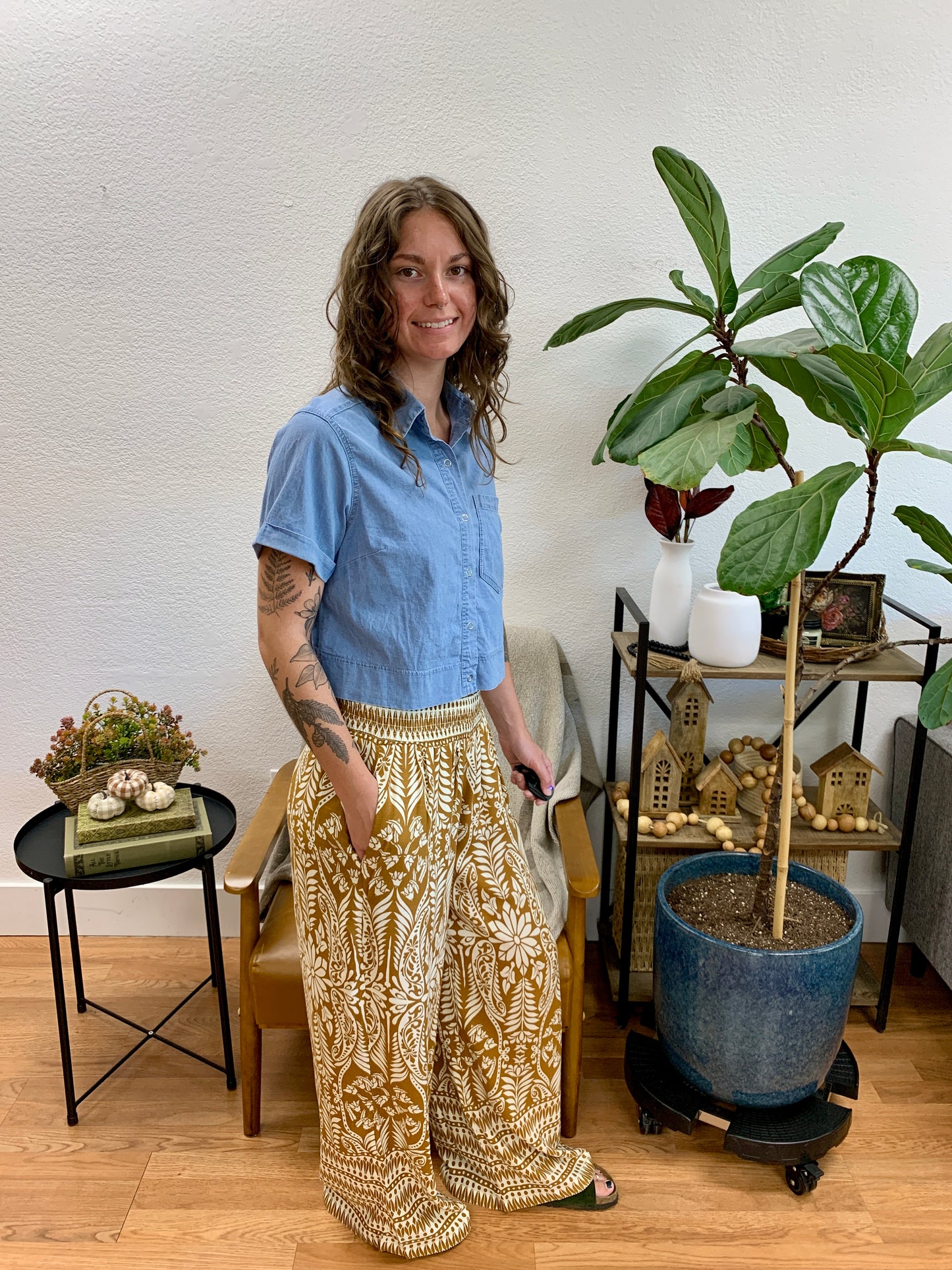 Camel Printed Palazzo Pants