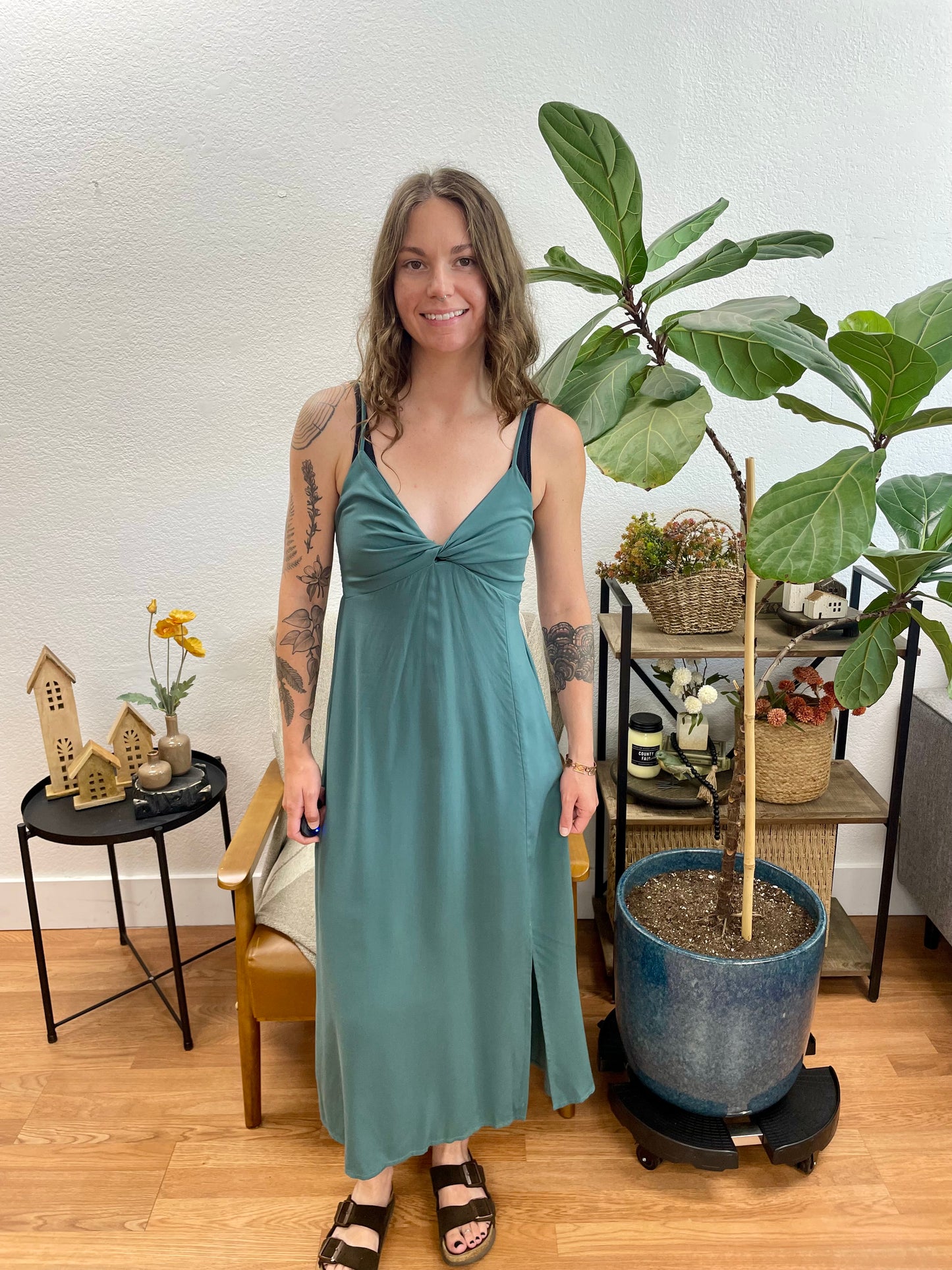 Balsam Twist Front Midi Dress