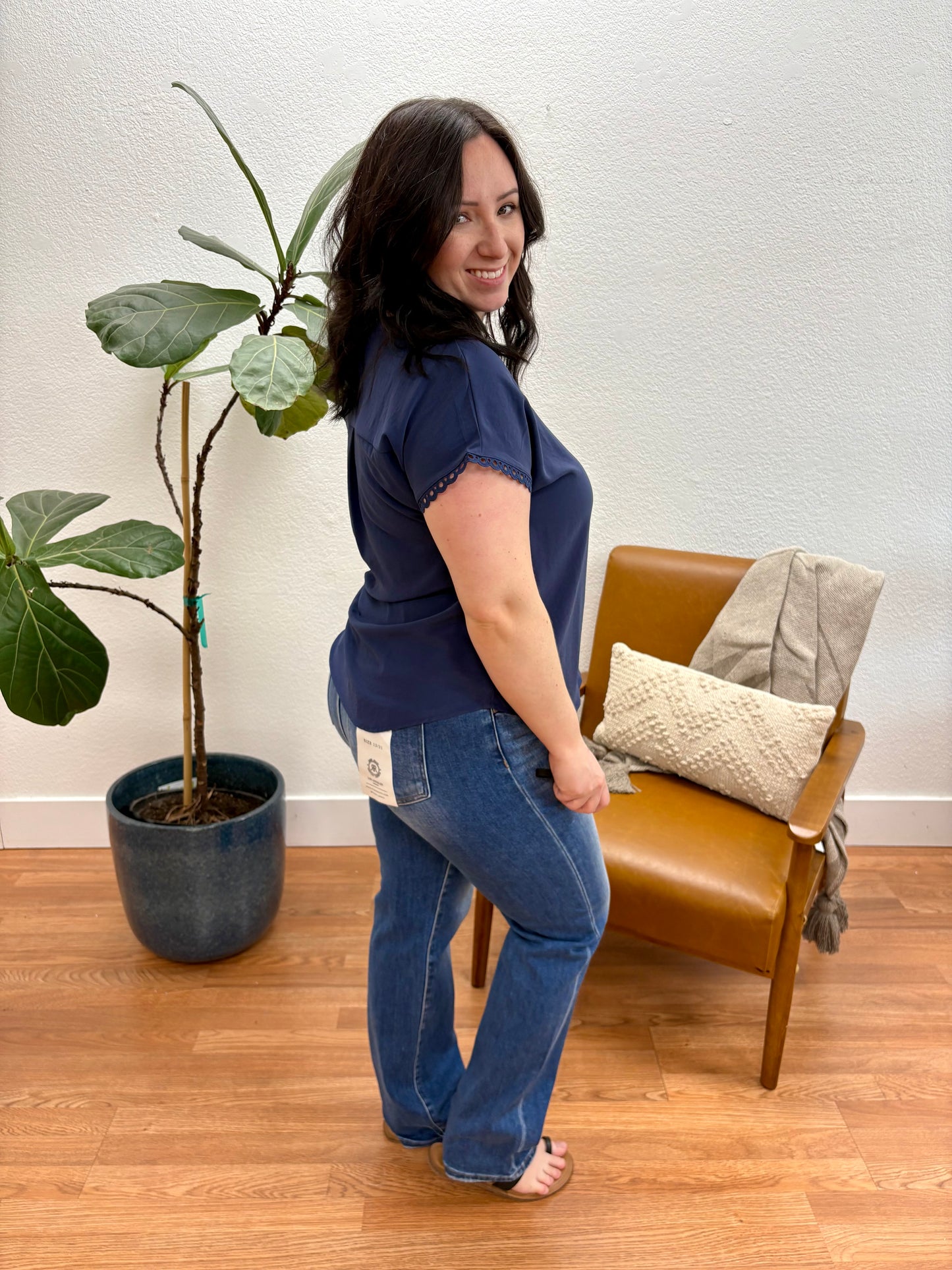 Navy Scallop Henley Top