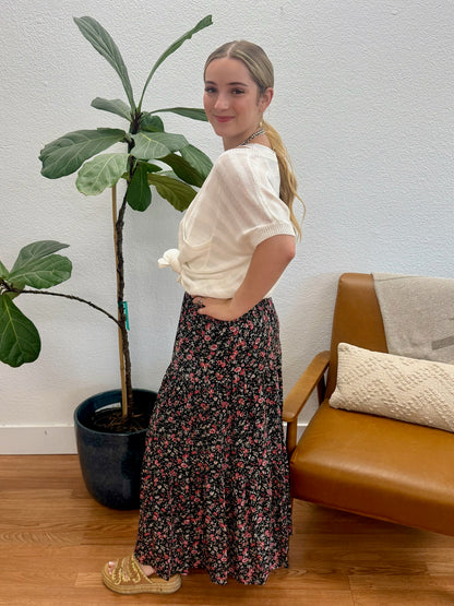 Black Floral Printed Skirt