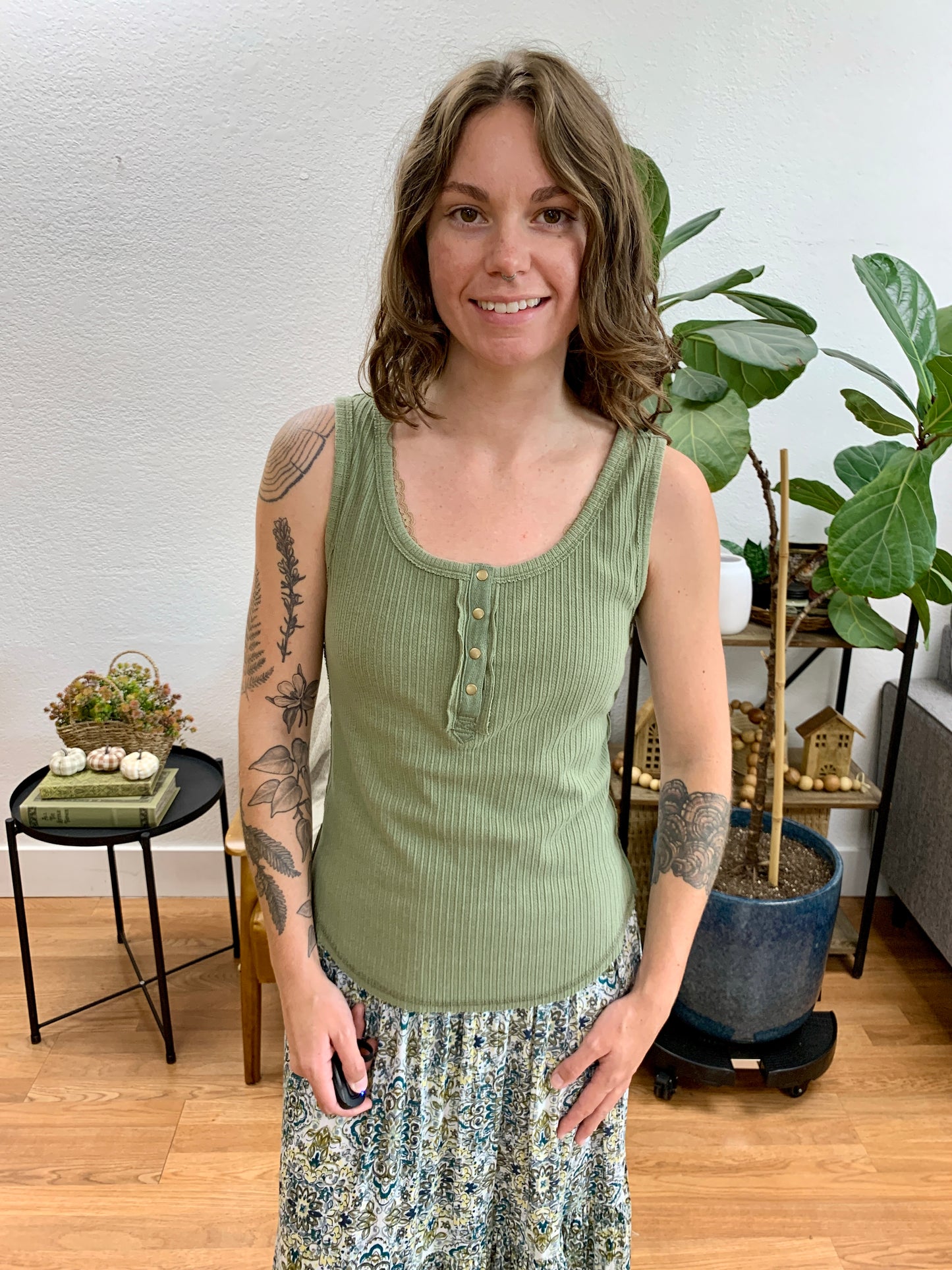Olive Textured Rib Sleeveless Top