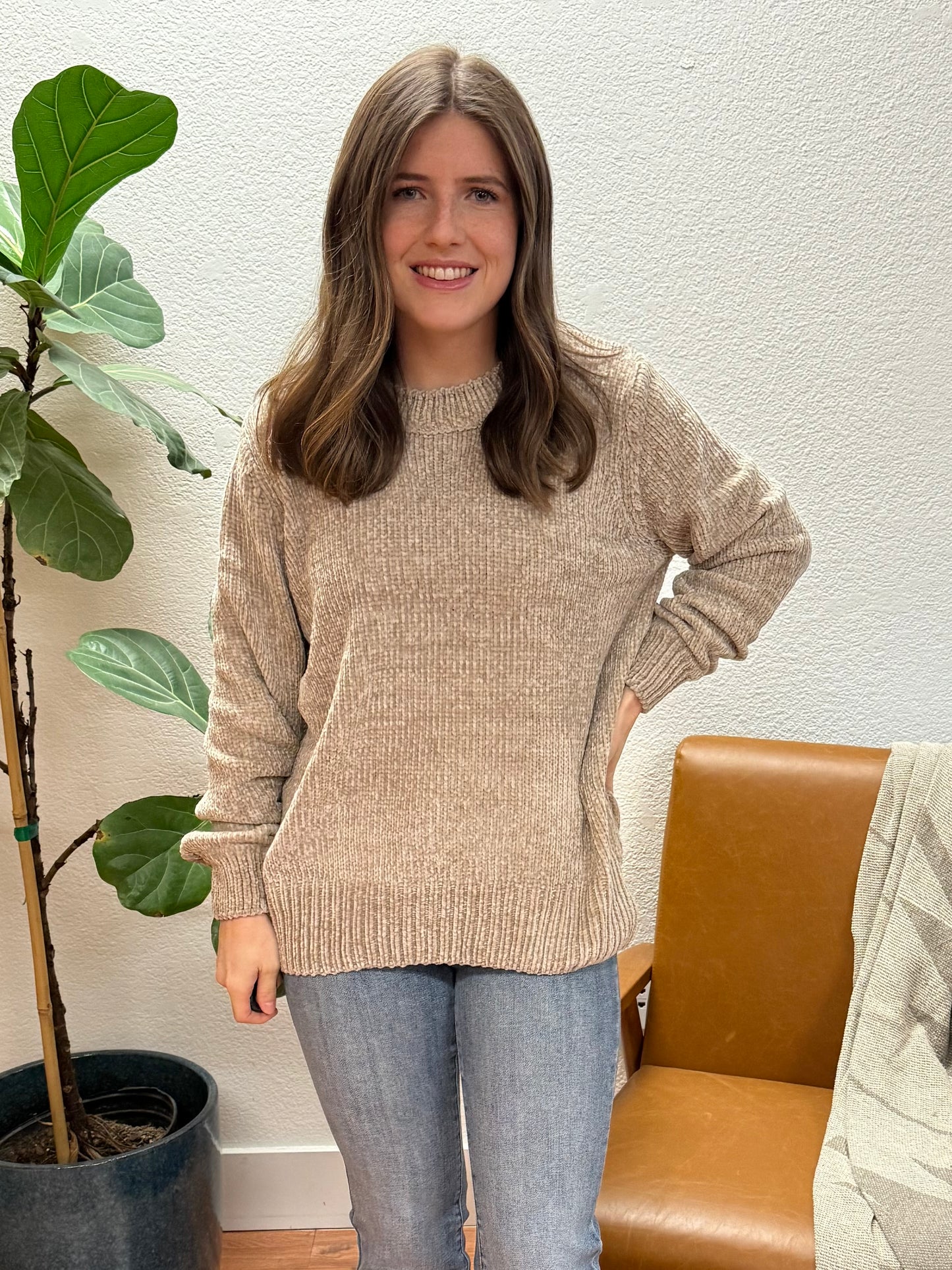 Mocha Balloon Sleeve Chenille Sweater