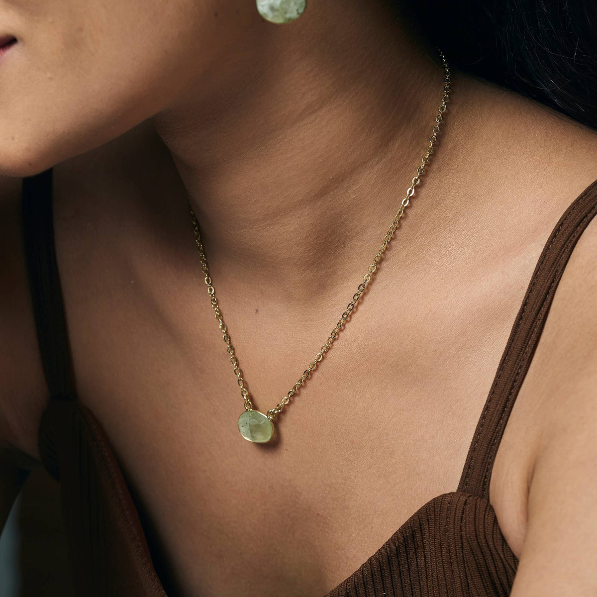 Gold Plated Necklace- Prehnite