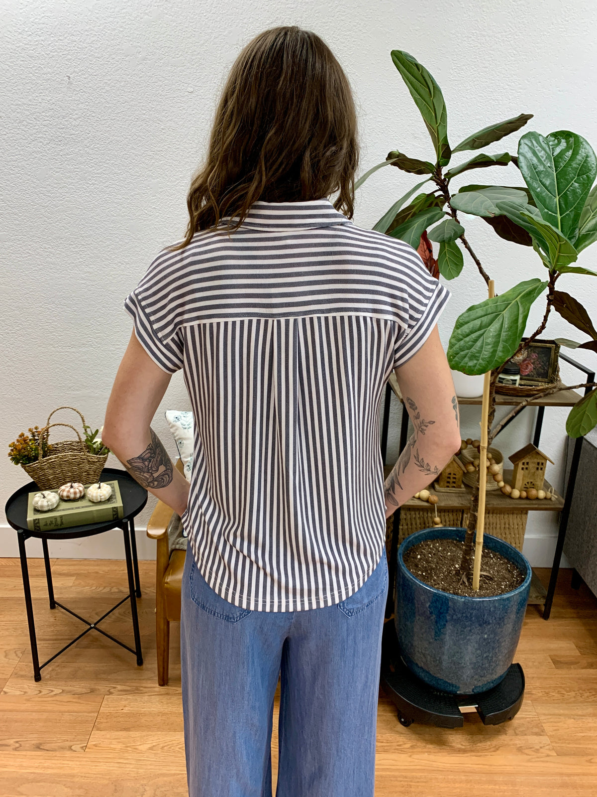 Charcoal Striped Collared Shirt
