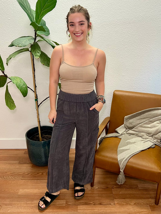 Denim Corduroy Wide Leg Pants