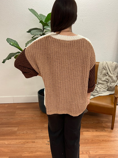 Cream Color Block Sweater