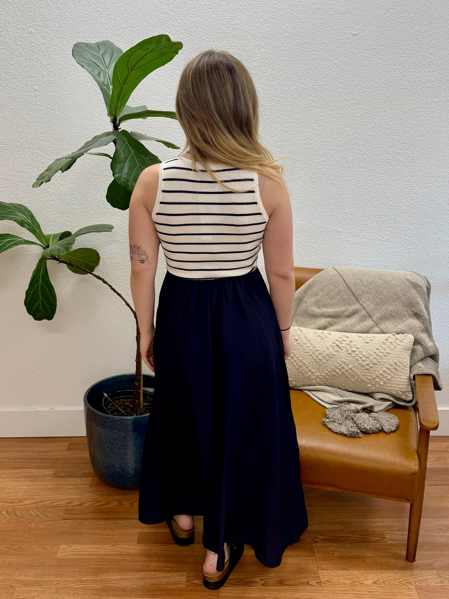 Ivory Mixed Media Midi Dress