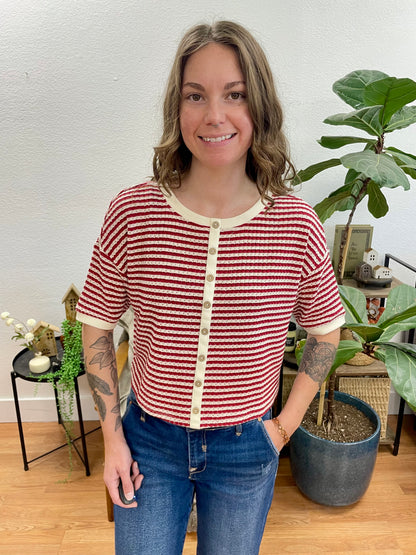 Cream Button Up Textured Top