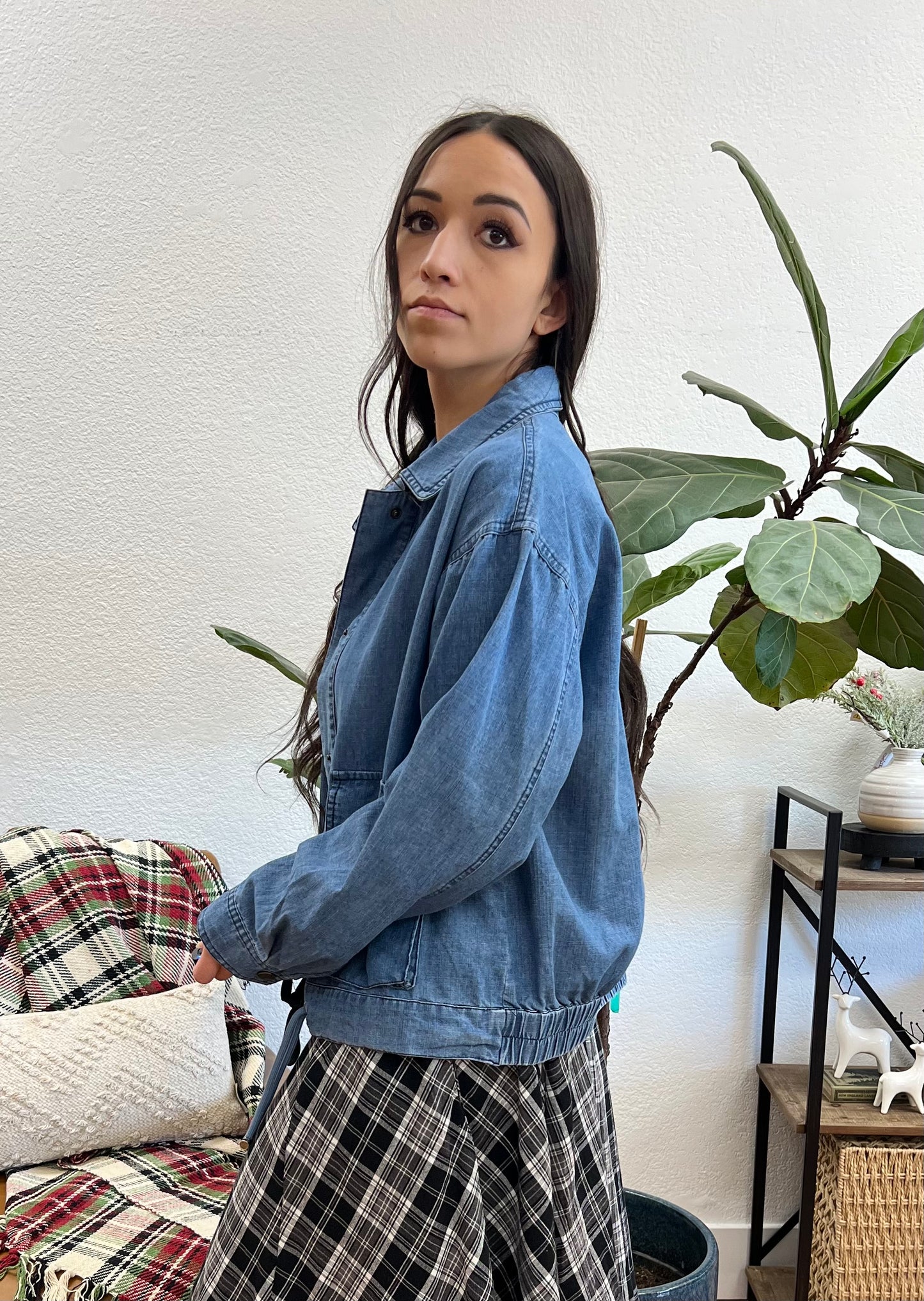 Drawstring Waist Denim Jacket