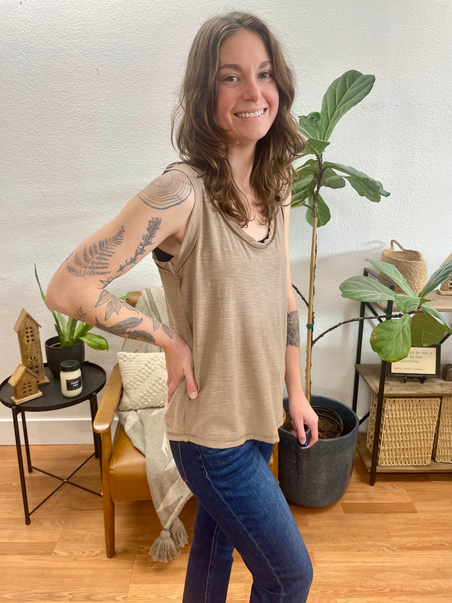 Mocha Flowy Slub Tank - Terra Cottage