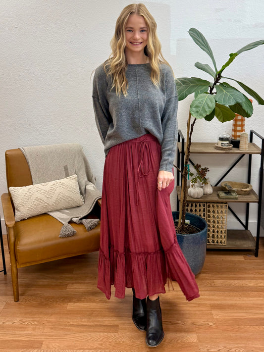 Merlot Ruched Maxi Skirt