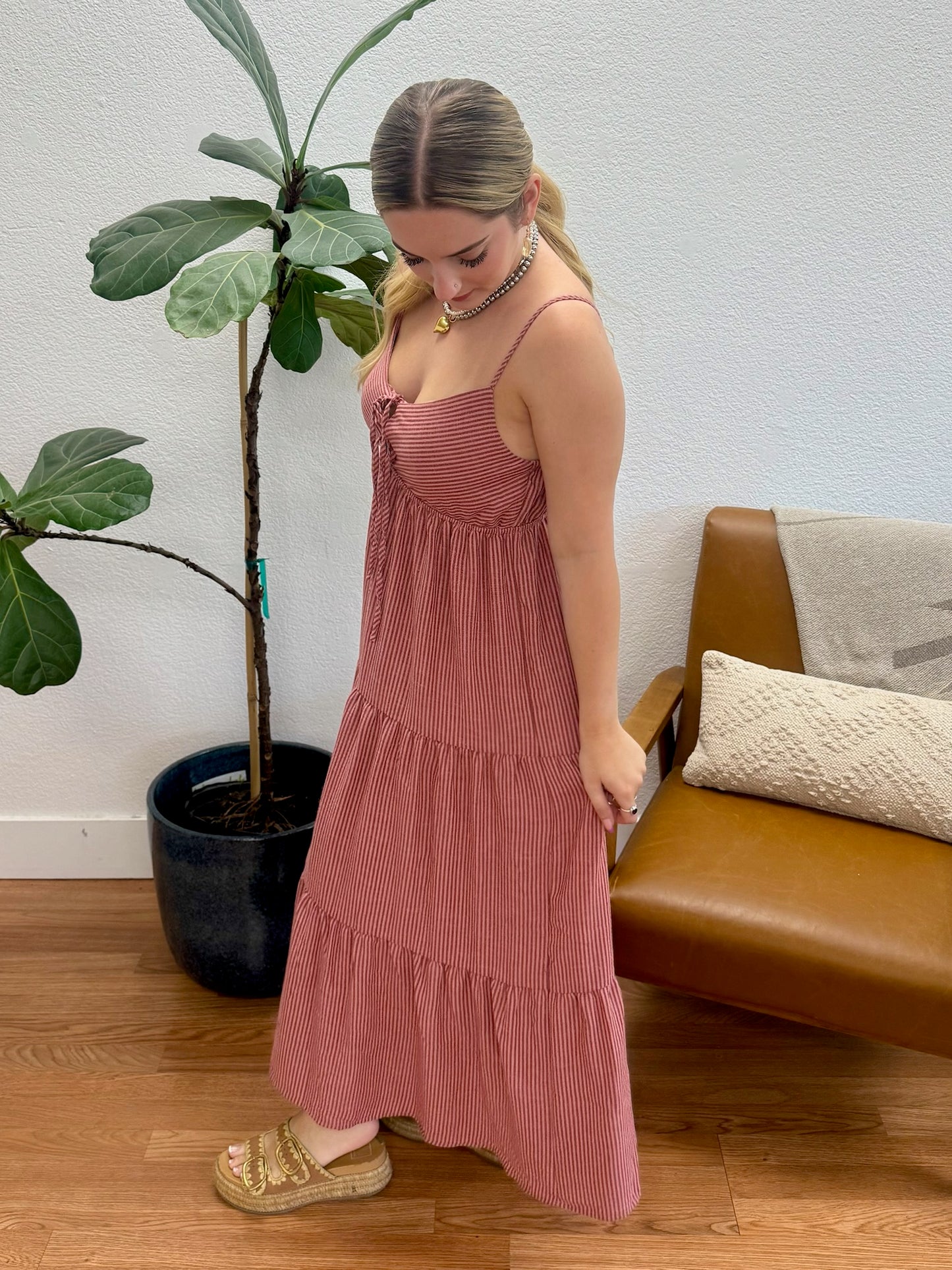 Mauve Stripe Midi Sundress