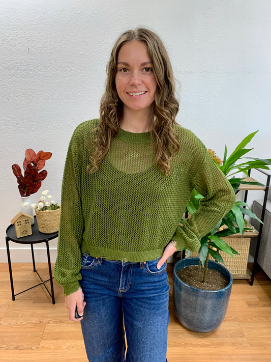 Moss Distressed Knit Sweater - Terra Cottage