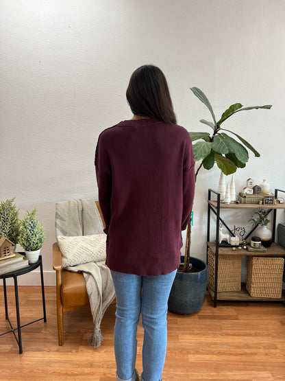 Merlot Ribbed Exposed Seam Sweater