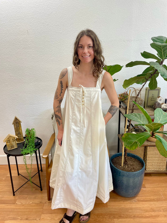 White Lace Front Midi Dress