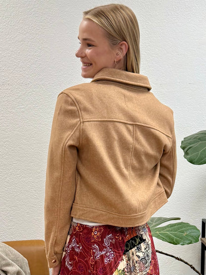 Camel Flat Pocket Zip Up Jacket