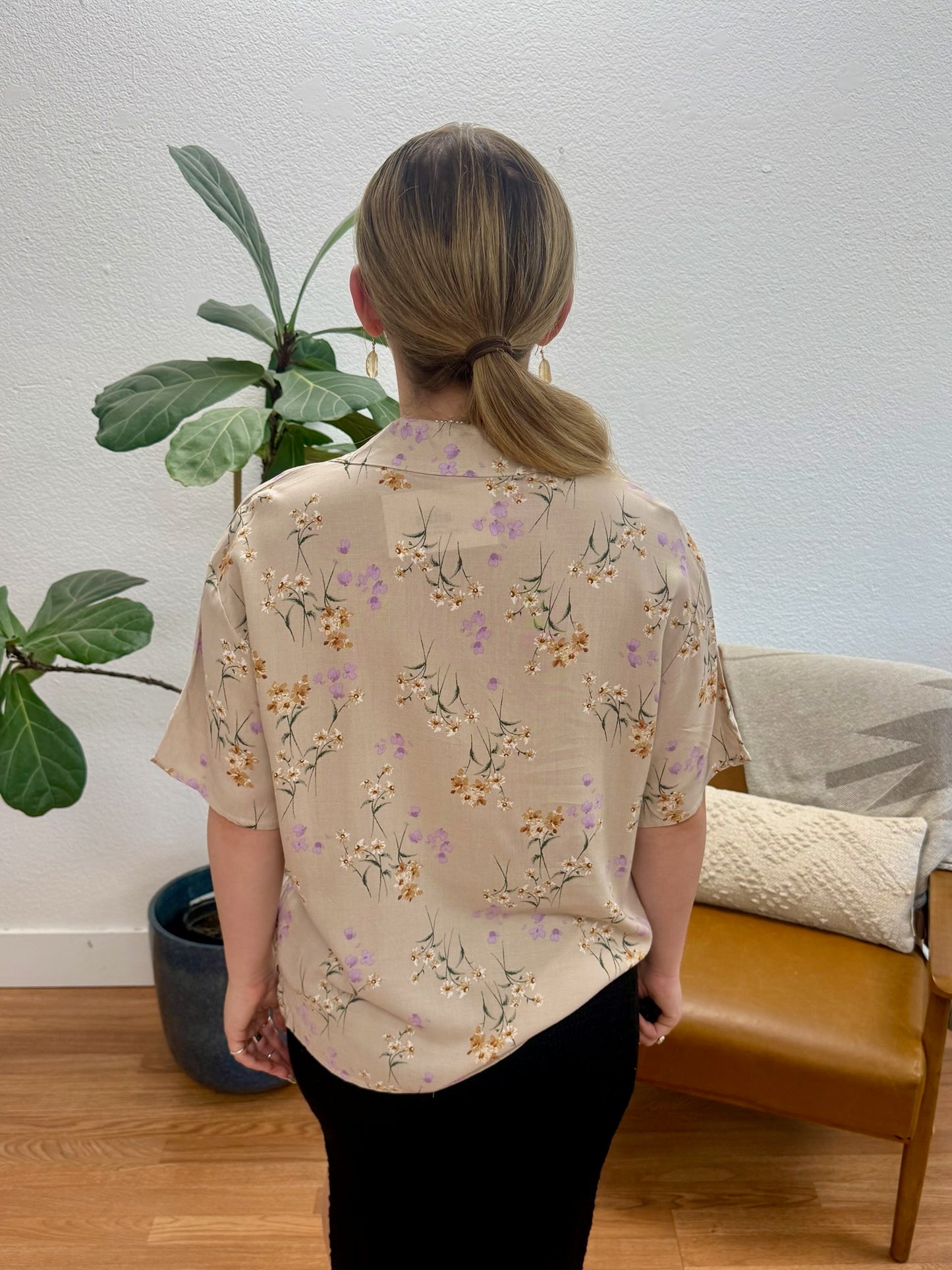 Taupe Floral Button Top