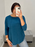 Teal Contrast Stitch 3/4 Sleeve Tee