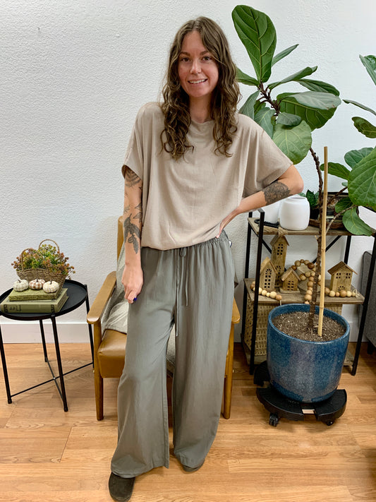 Olive Wide Leg Trousers
