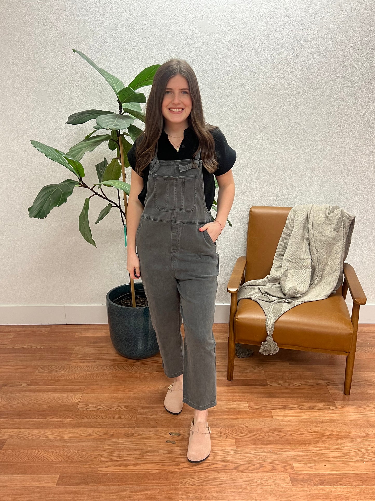 Black Washed Knot Overalls