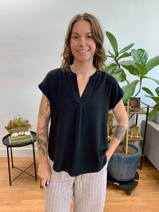 Black Back Button Blouse