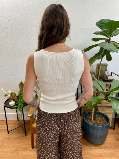 Ivory Boatneck Sleeveless Knit Top