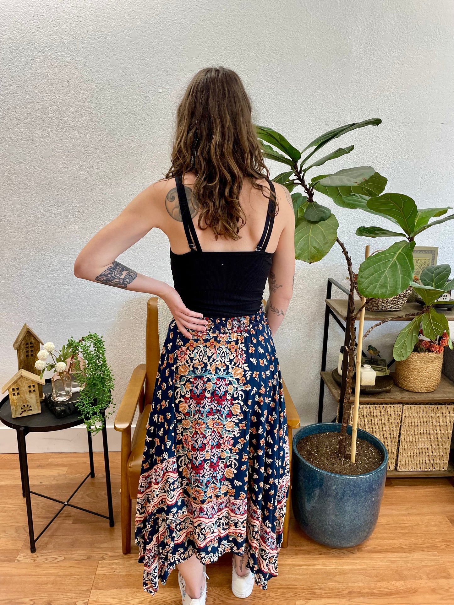 Navy Hanky Hem Maxi Skirt