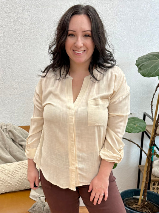 Cream Woven Tab Sleeve Blouse