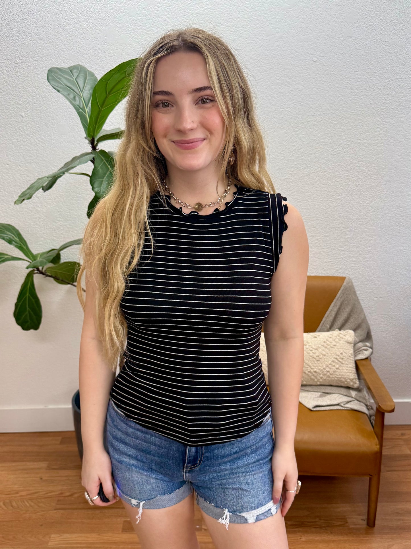 Black Stripe Ribbed Tank