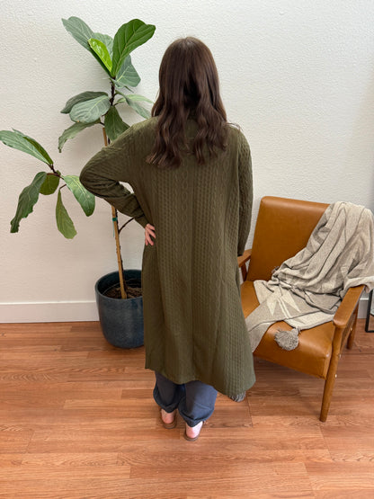 Olive Braided Long Pocket Cardigan