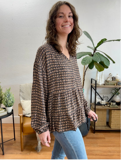 Charcoal Tie-Dye Babydoll Blouse