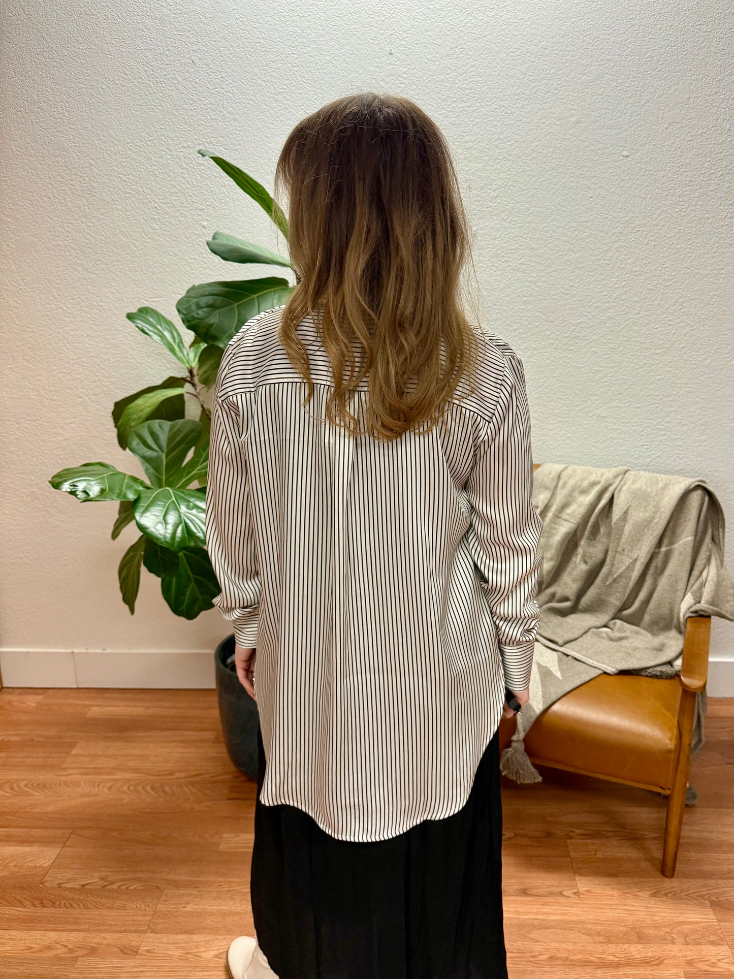 Ivory Pinstripe Woven Button Up